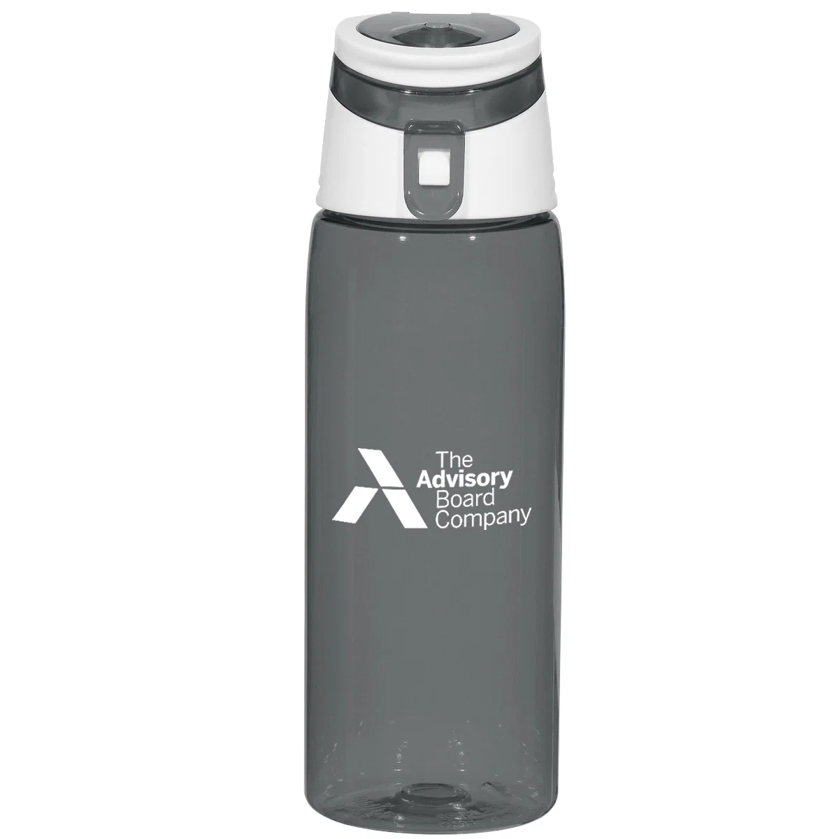 Translucent sports bottle with a flip-top lid and white accents