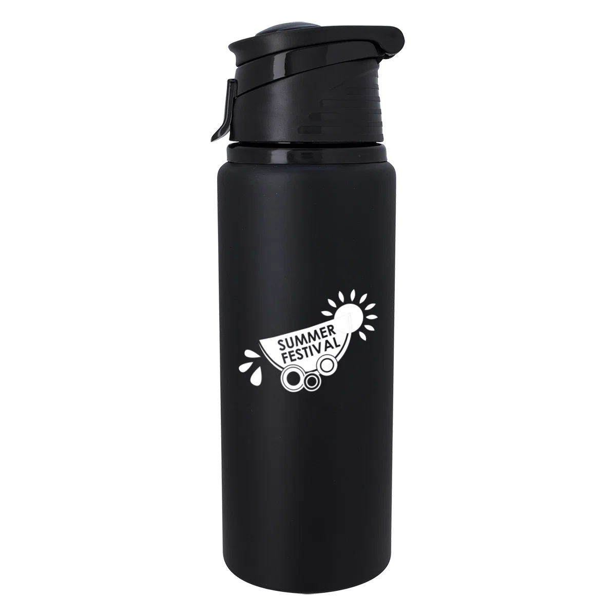 Aluminum sports bottle finished with a soft-touch coating