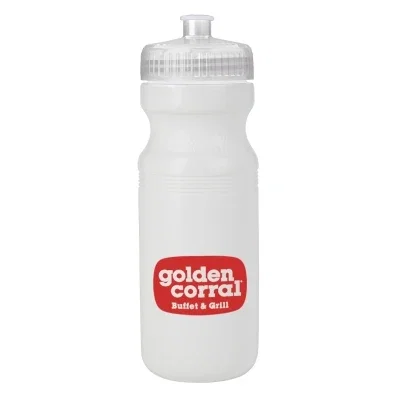 White water bottle standing upright with a colored cap