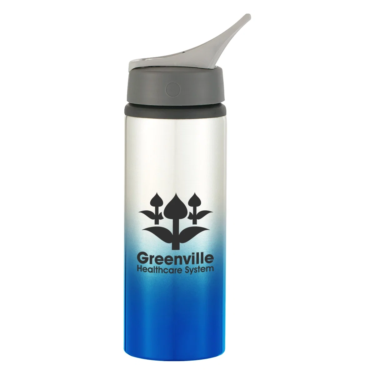 Recycled aluminum tumbler standing upright with a colored accent