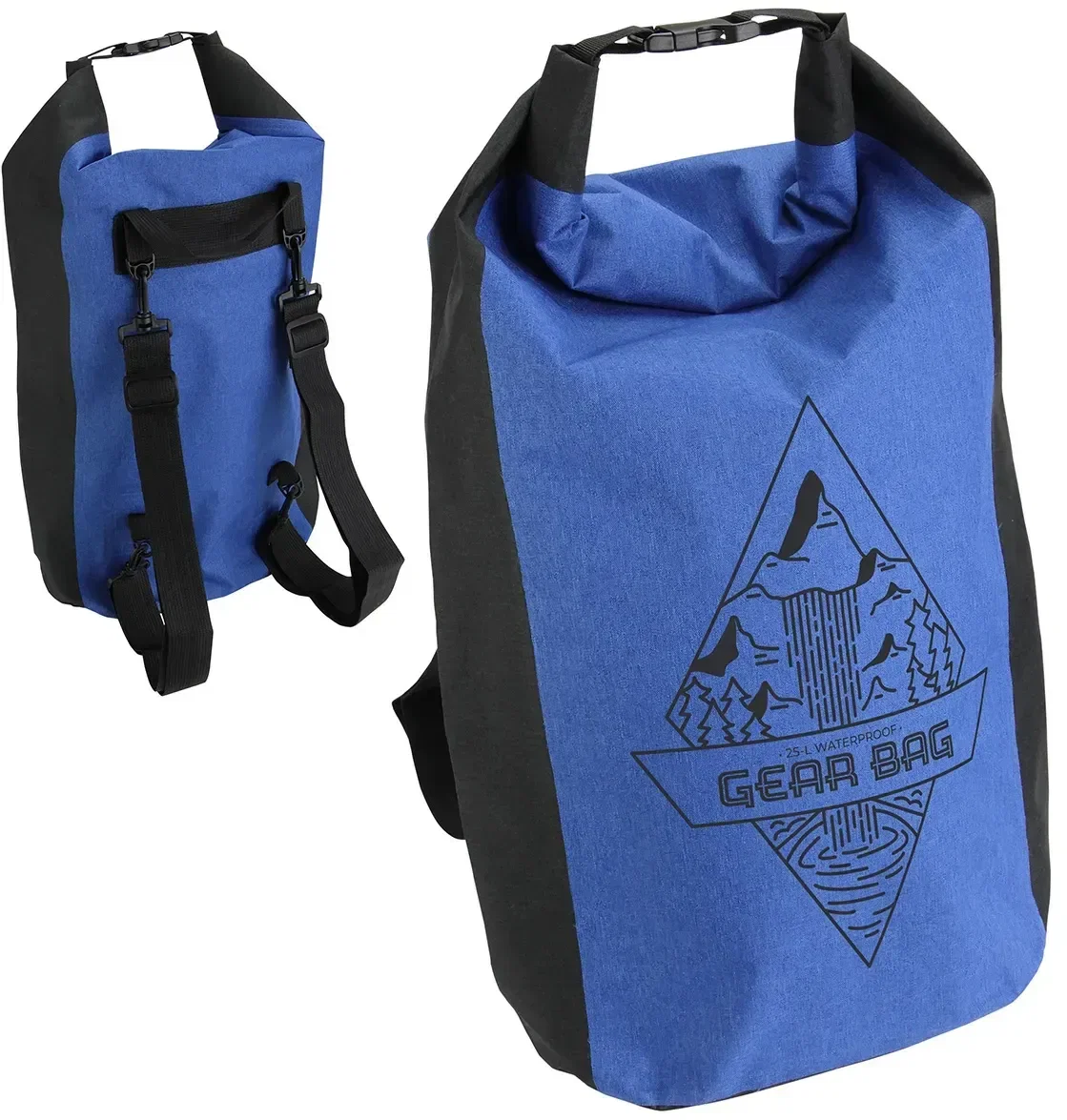25L Roll-Top Waterproof Backpack, custom branded dry backpack with roll-top closure, front view