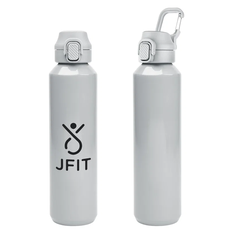 White colorway of the reusable metal bottle with carabiner clip