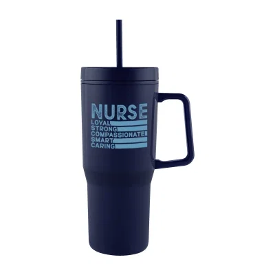 Double wall recycled tumbler holding 28 ounces, nearly nine inches tall.