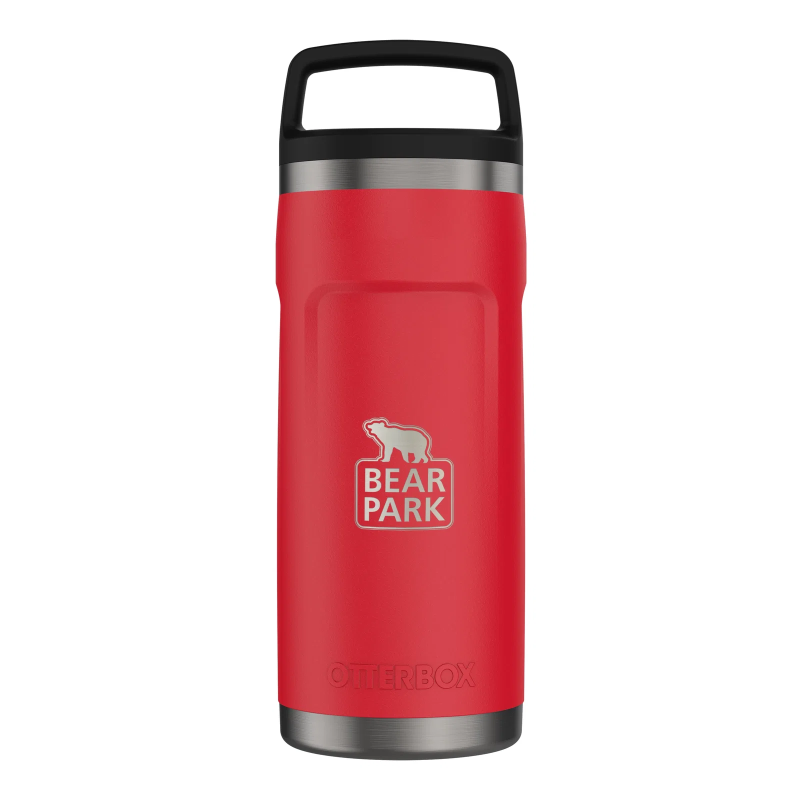Insulated growler tumbler shown upright with its lid in place