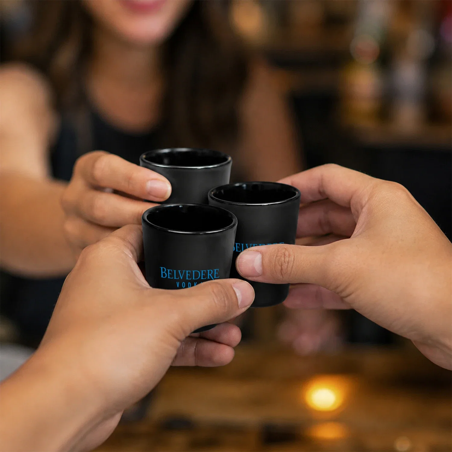 Personalized Ceramic Shot Glass - 2oz held in hand