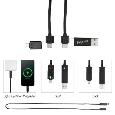Black three foot quick charge cable coiled on a flat surface
