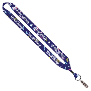 3/4" Dye-Sublimated Lanyard with Metal Crimp, Split-Ring & Bulldog Clip
