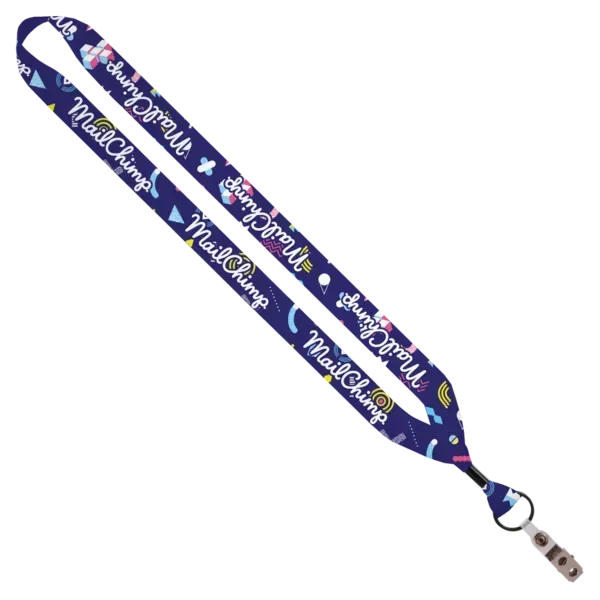 3/4" Dye-Sublimated Lanyard with Metal Crimp, Split-Ring & Bulldog Clip