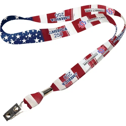 3/4-inch heavyweight satin lanyard, double-sided sublimated badge strap front view