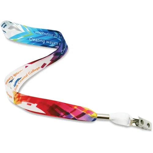 3/4-inch sublimated recycled ocean plastic lanyard, full-color dye-sublimated eco-friendly badge holder