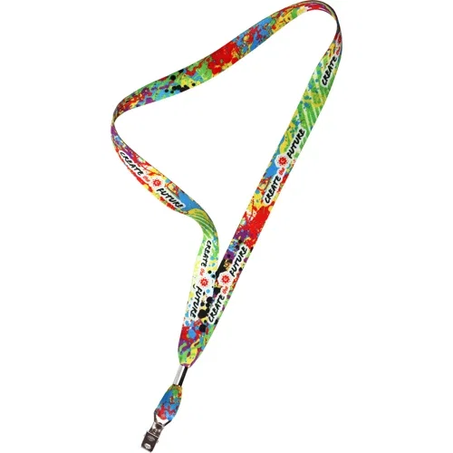 3/4 inch Sublimated Recycled PET Lanyard, eco-friendly woven strap, full-color front view