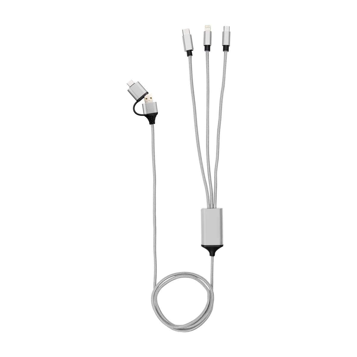 Multi-tip charger cord shown in full for a sense of scale