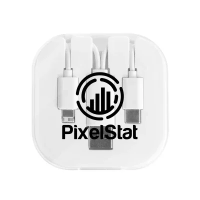 Three in one charging cable that folds out into a phone stand