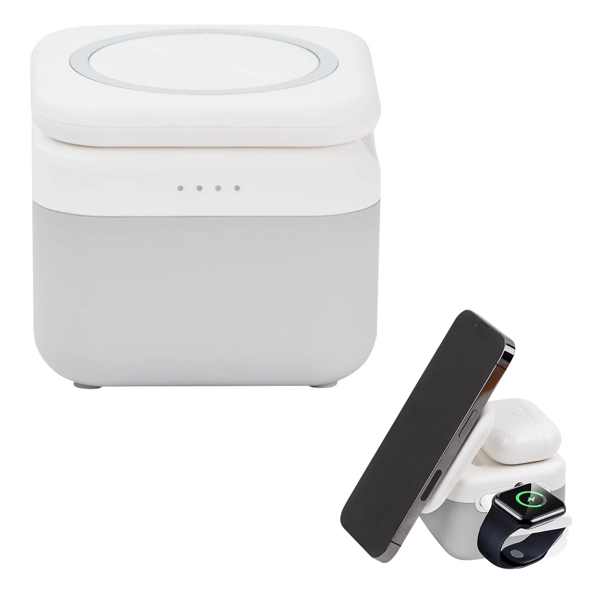Modular charger folded into its compact three inch travel cube