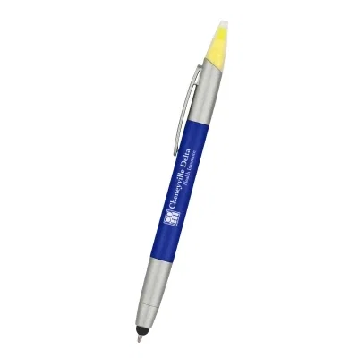 Three in one pen combining a ballpoint highlighter and stylus