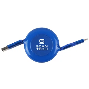 3-in-1 Retractable Charging Cable, Bamboo Housing, 3 ft Length