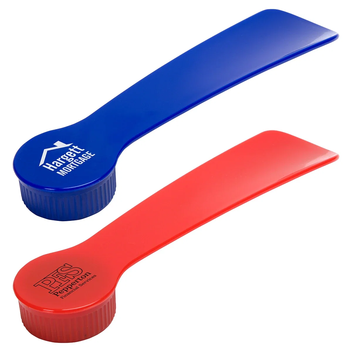3-in-1 shoe gadget combining a shoe horn, buffing brush cap, and polish in tough PS plastic