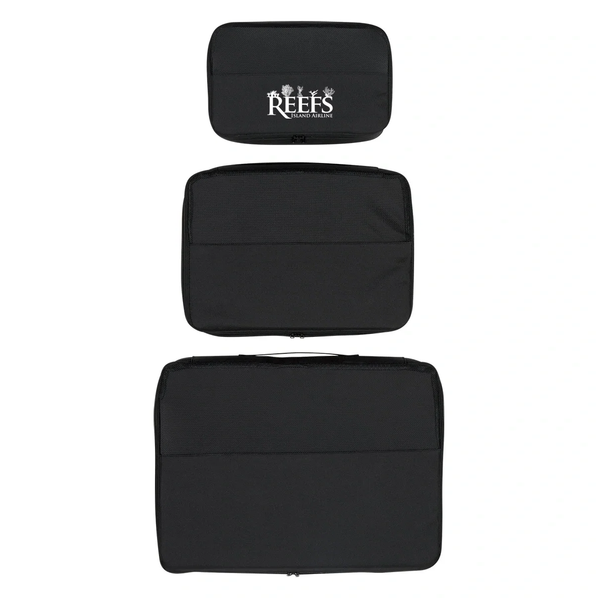 Three piece travel bag set nested together in black