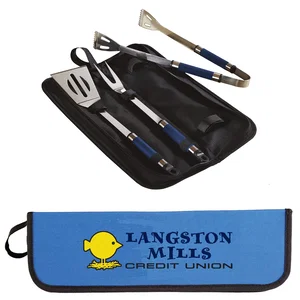3-Piece BBQ Set with Zippered Case, 15.13" x 4.63" x 2" Silicone and Fabric, 1-Color Imprint