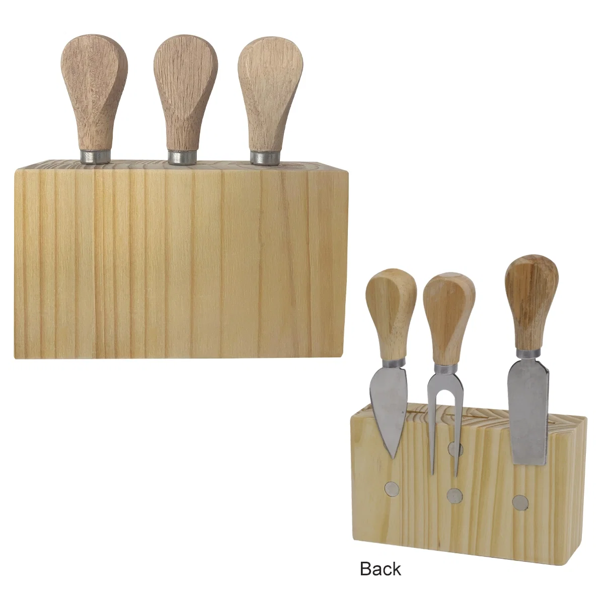 Individual cheese knives laid out in a neat line