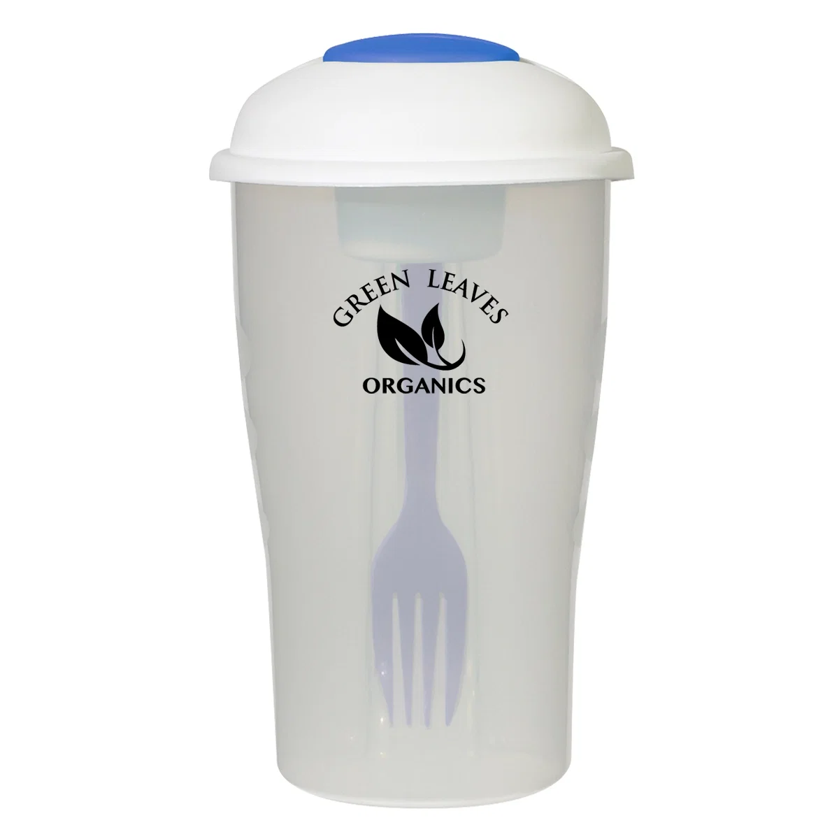 Salad shaker cup with a dressing container and fork included