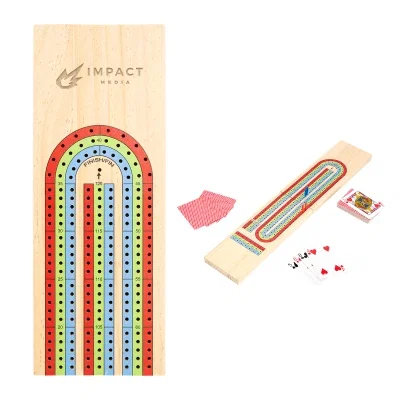 Compact three-track cribbage board sized for travel