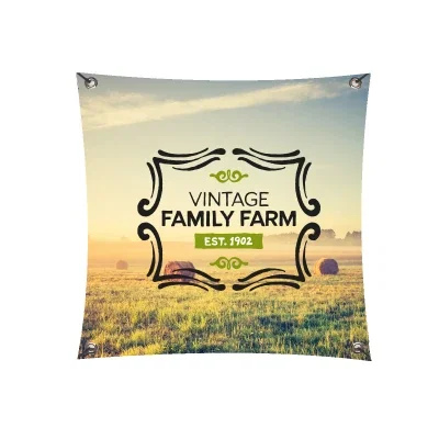 Vinyl banner hung flat with artwork across the front