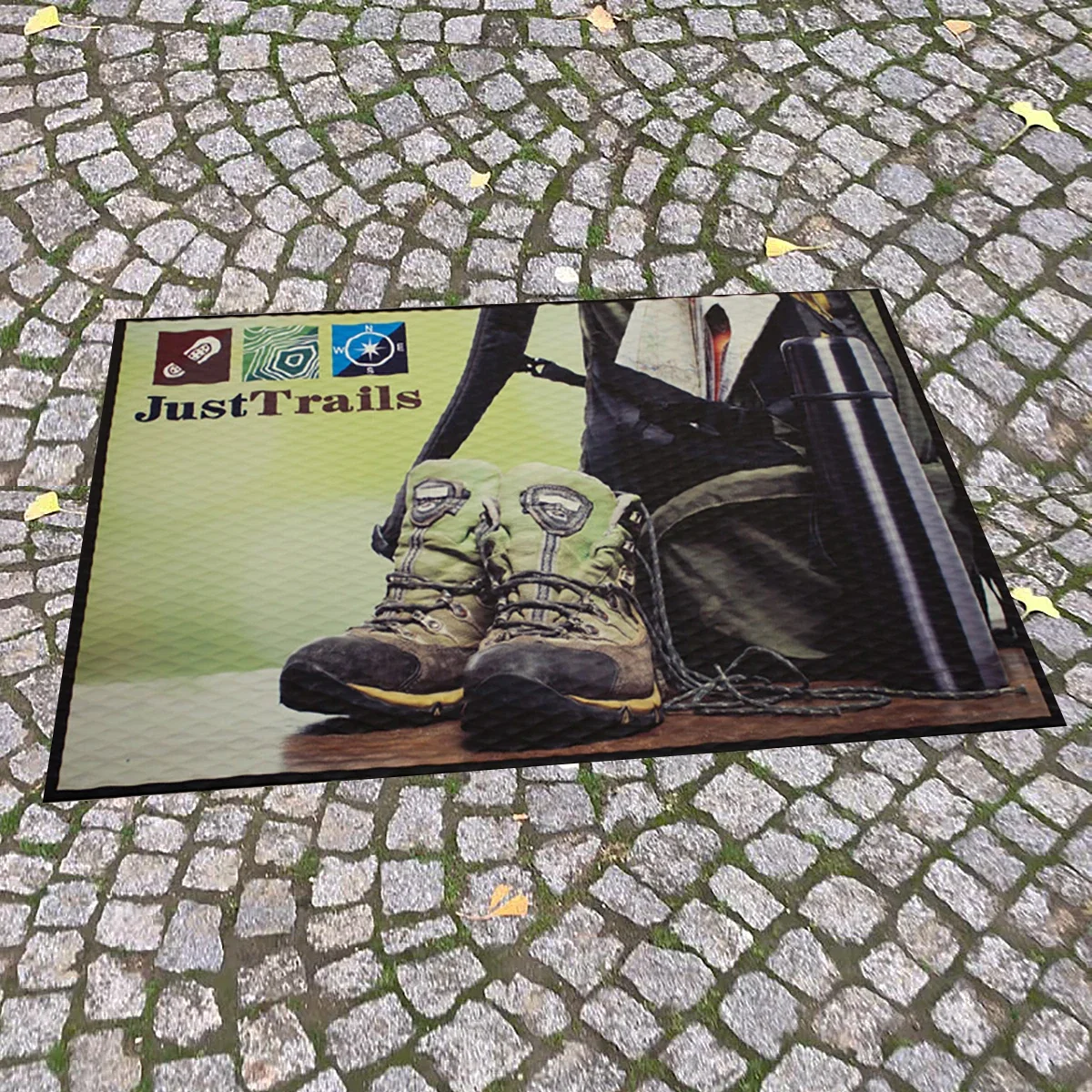 Mat positioned inside a building entry for daily traffic