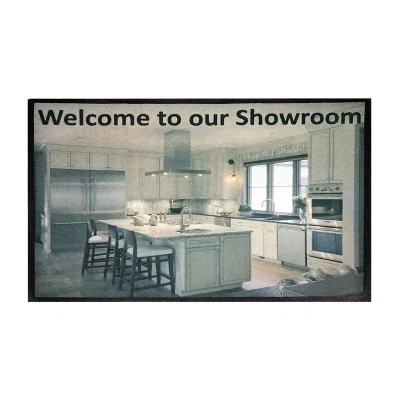 White dye sublimated floor mat with a black backing