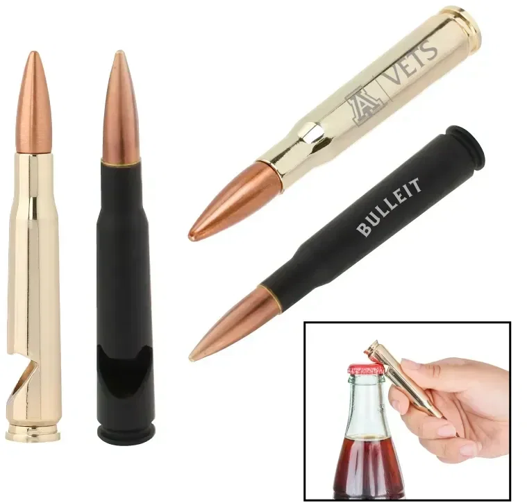 Personalized 30 Caliber Bullet Bottle Opener held in hand