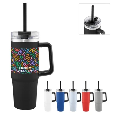 Recycled stainless steel tumbler with a full color wrap, 9 inches tall