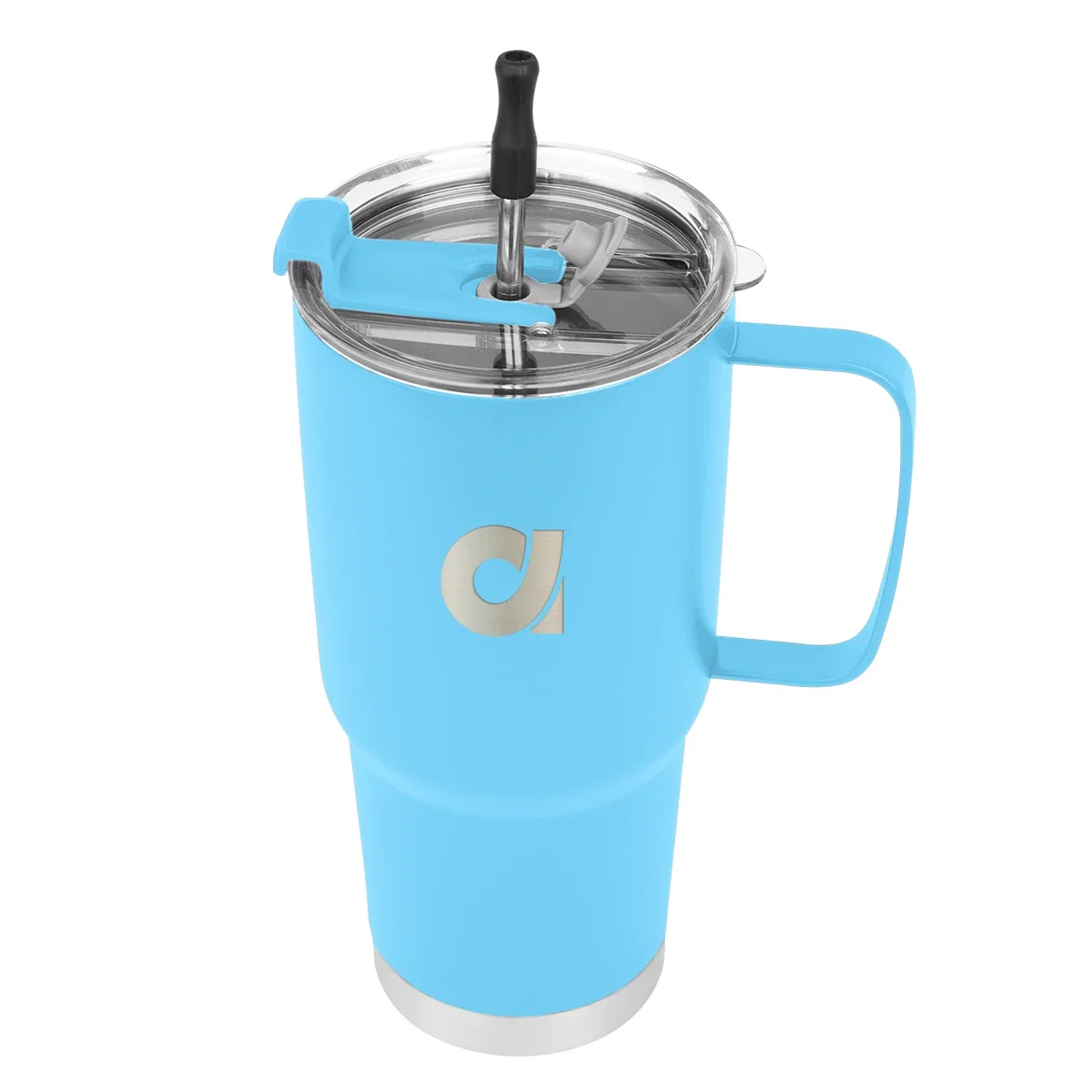 Reusable straw and lid removed and set alongside.