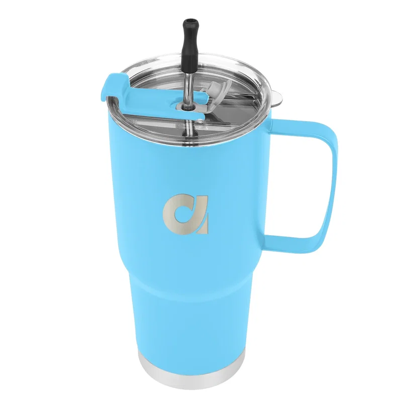 Reusable straw and lid removed and set alongside.