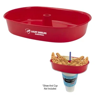 Red lid resting beside the oval base