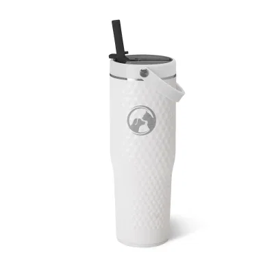White 30 oz tumbler covered in a golf ball dimple pattern