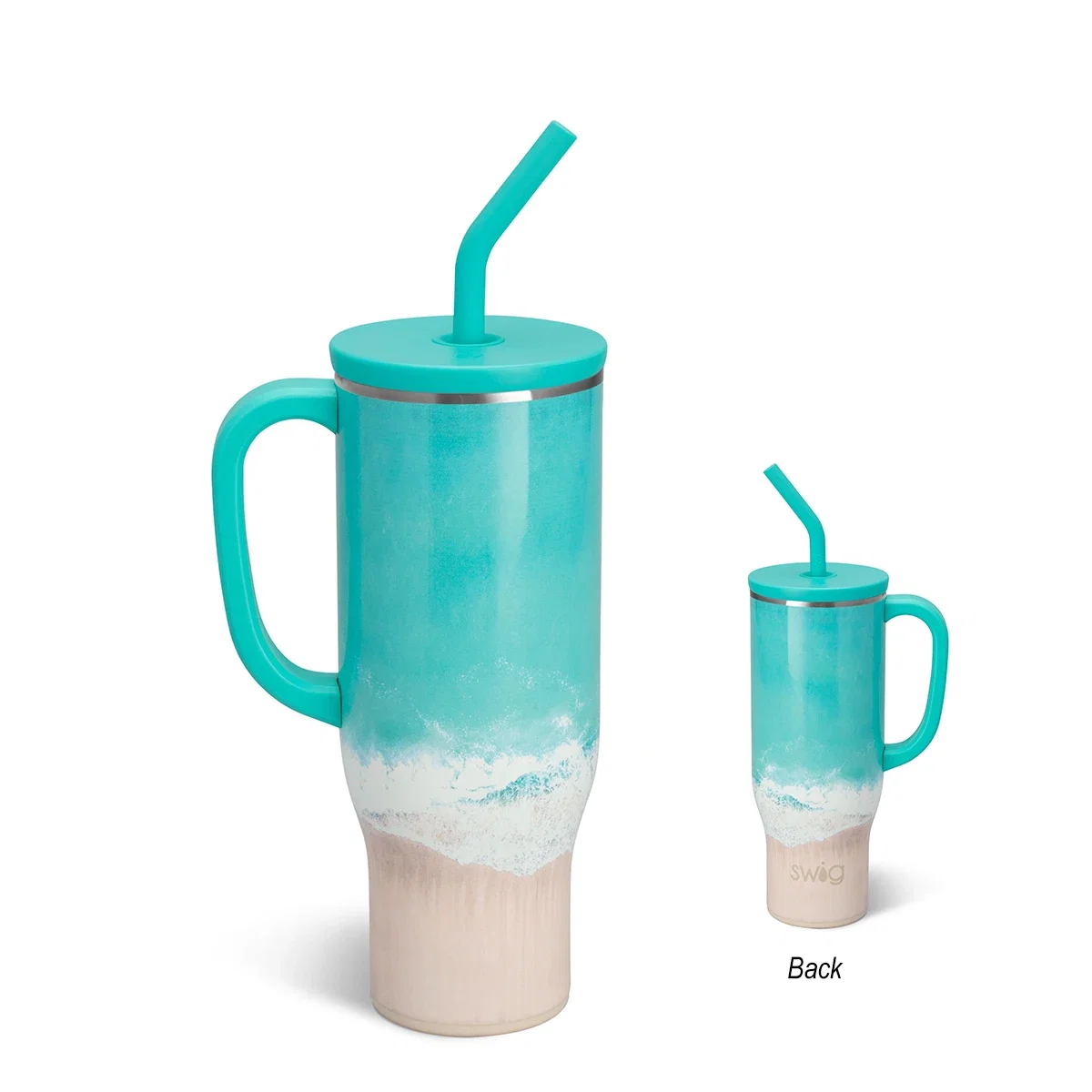 Insulated body of the travel tumbler viewed straight on
