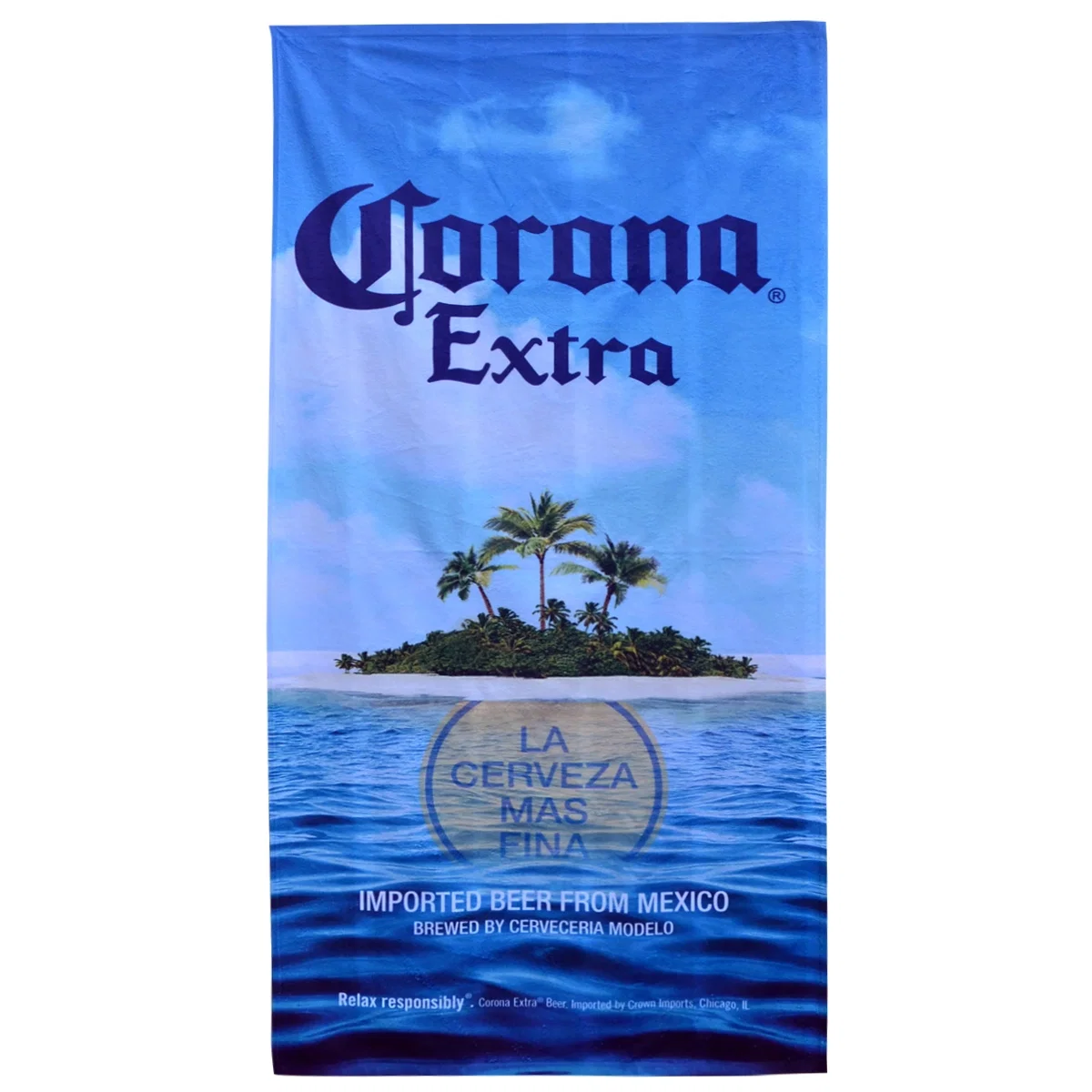 Plush beach towel measuring thirty by sixty inches