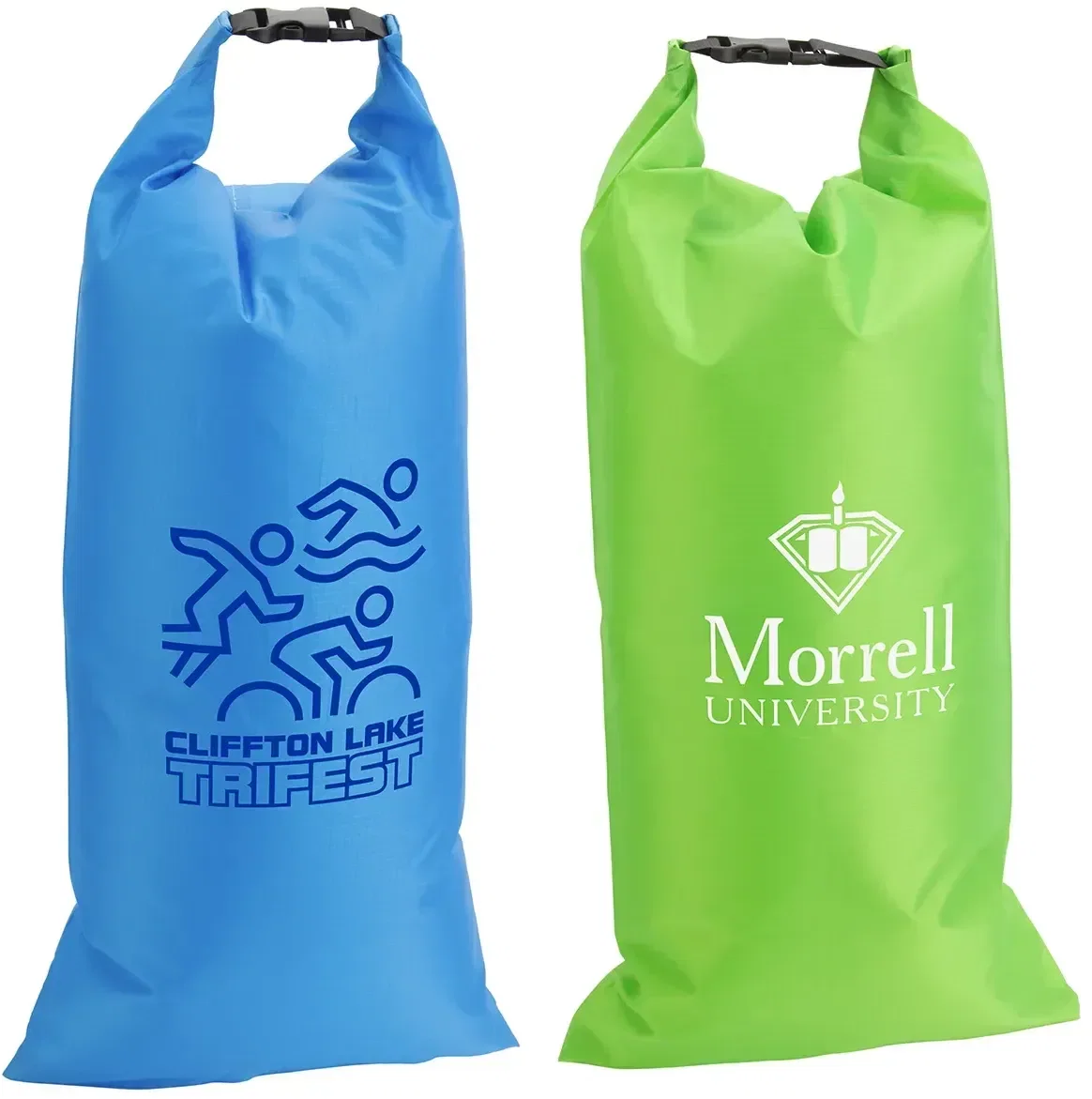 30D Nylon Water-Resistant Gear Bag, custom branded dry bag with roll-shut top, front view