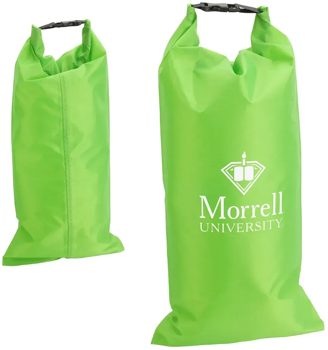 Custom 30D nylon gear bag side profile showing buckle closure