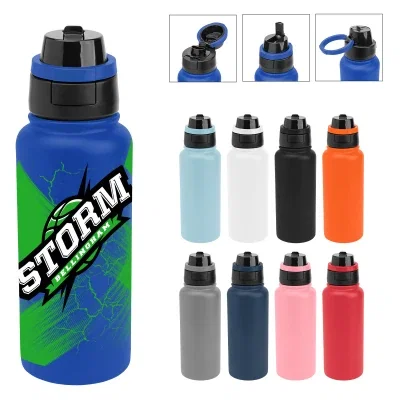 Side profile showing the slim tapered body of a steel bottle