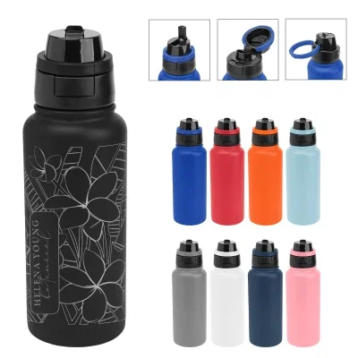 32 oz recycled stainless steel bottle with a laser engraved branding area
