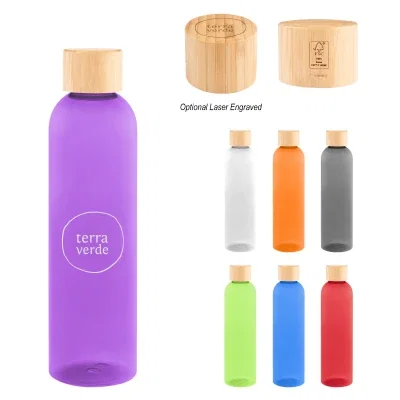 Bamboo lid shown twisted onto the bottle top.