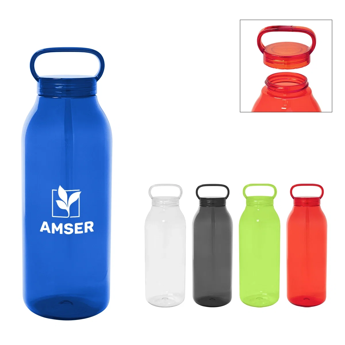 Thirty-two ounce recycled plastic bottle standing ten inches tall