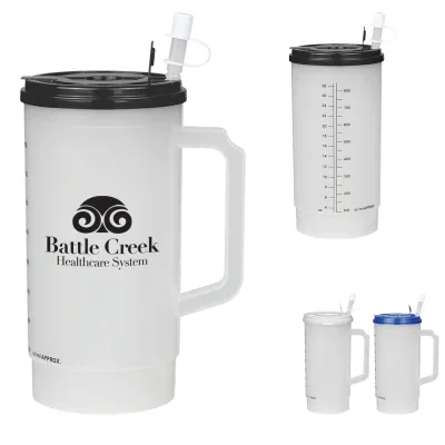 Medical tumbler marked with measurement lines along the side