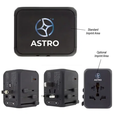 Black universal travel adapter with Type-C port for worldwide outlets