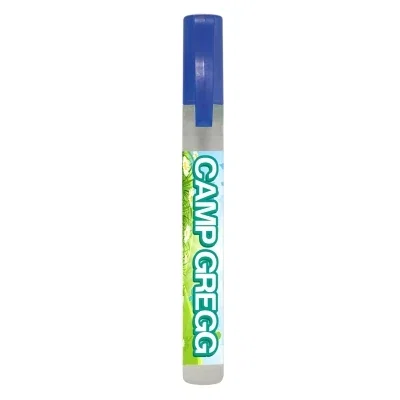 Blue pen style insect repellent sprayer standing upright