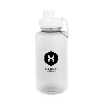 Thirty-four ounce recycled plastic sports bottle standing upright