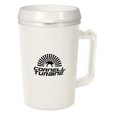 Insulated travel mug with a white lid and insert
