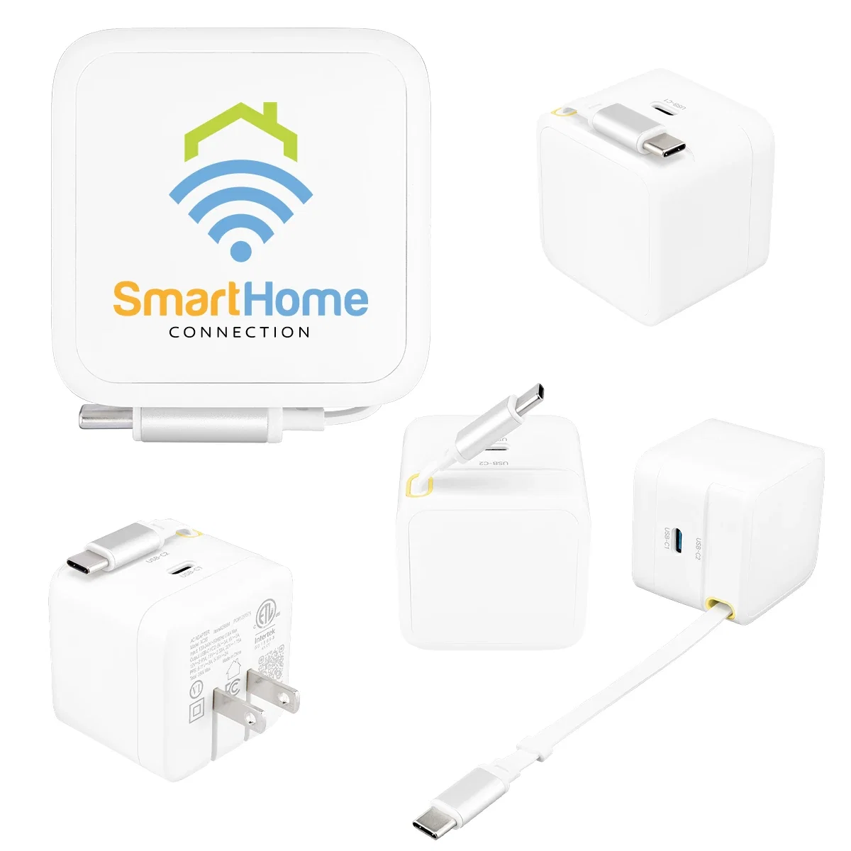 Adapter plugged into an outlet while charging a device