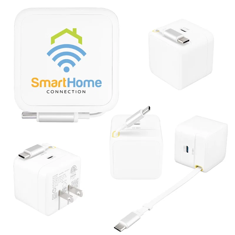 Adapter plugged into an outlet while charging a device